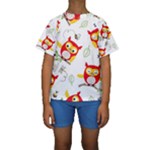 Seamless Pattern Vector Owl Cartoon With Bugs Kids  Short Sleeve Swimwear