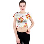 Seamless Pattern Vector Owl Cartoon With Bugs Crew Neck Crop Top