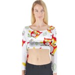 Seamless Pattern Vector Owl Cartoon With Bugs Long Sleeve Crop Top