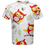 Seamless Pattern Vector Owl Cartoon With Bugs Men s Cotton T-Shirt