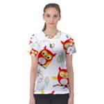 Seamless Pattern Vector Owl Cartoon With Bugs Women s Sport Mesh T-Shirt