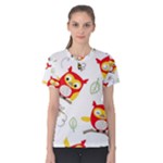 Seamless Pattern Vector Owl Cartoon With Bugs Women s Cotton T-Shirt