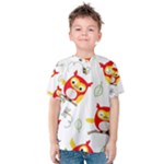 Seamless Pattern Vector Owl Cartoon With Bugs Kids  Cotton T-Shirt