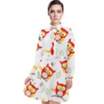 Seamless Pattern Vector Owl Cartoon With Bugs Long Sleeve Chiffon Shirt Dress