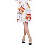 Seamless Pattern Vector Owl Cartoon With Bugs A-Line Skirt