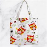 Seamless Pattern Vector Owl Cartoon With Bugs Zipper Grocery Tote Bag