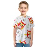 Seamless Pattern Vector Owl Cartoon With Bugs Kids  Sport Mesh T-Shirt