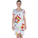 Seamless Pattern Vector Owl Cartoon With Bugs Short Sleeve Nightdress