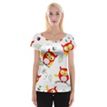Seamless Pattern Vector Owl Cartoon With Bugs Cap Sleeve Top