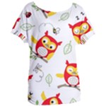 Seamless Pattern Vector Owl Cartoon With Bugs Women s Oversized T-Shirt