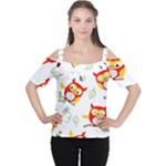 Seamless Pattern Vector Owl Cartoon With Bugs Cutout Shoulder T-Shirt