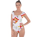 Seamless Pattern Vector Owl Cartoon With Bugs Short Sleeve Leotard 
