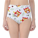 Seamless Pattern Vector Owl Cartoon With Bugs Classic High-Waist Bikini Bottoms