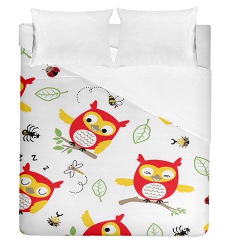 Seamless Pattern Vector Owl Cartoon With Bugs Duvet Cover (Queen Size) from ArtsNow.com
