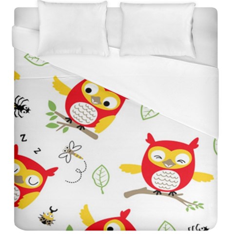 Seamless Pattern Vector Owl Cartoon With Bugs Duvet Cover (King Size) from ArtsNow.com