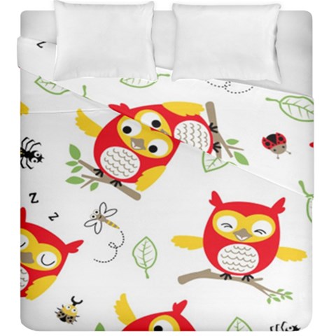 Seamless Pattern Vector Owl Cartoon With Bugs Duvet Cover Double Side (King Size) from ArtsNow.com