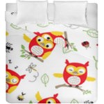 Seamless Pattern Vector Owl Cartoon With Bugs Duvet Cover Double Side (King Size)