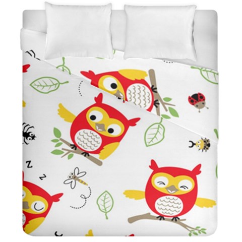 Seamless Pattern Vector Owl Cartoon With Bugs Duvet Cover Double Side (California King Size) from ArtsNow.com