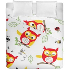 Seamless Pattern Vector Owl Cartoon With Bugs Duvet Cover Double Side (California King Size) from ArtsNow.com