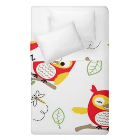 Seamless Pattern Vector Owl Cartoon With Bugs Duvet Cover Double Side (Single Size) from ArtsNow.com