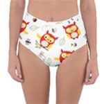 Seamless Pattern Vector Owl Cartoon With Bugs Reversible High-Waist Bikini Bottoms