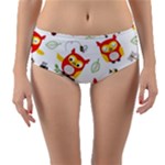 Seamless Pattern Vector Owl Cartoon With Bugs Reversible Mid-Waist Bikini Bottoms