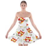 Seamless Pattern Vector Owl Cartoon With Bugs Strapless Bra Top Dress