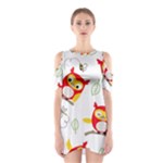 Seamless Pattern Vector Owl Cartoon With Bugs Shoulder Cutout One Piece Dress