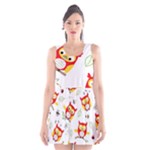 Seamless Pattern Vector Owl Cartoon With Bugs Scoop Neck Skater Dress