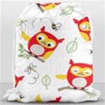 Seamless Pattern Vector Owl Cartoon With Bugs Drawstring Bag (Large)