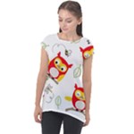 Seamless Pattern Vector Owl Cartoon With Bugs Cap Sleeve High Low Top
