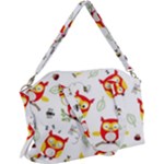 Seamless Pattern Vector Owl Cartoon With Bugs Canvas Crossbody Bag