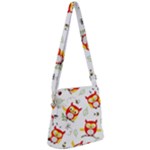 Seamless Pattern Vector Owl Cartoon With Bugs Zipper Messenger Bag