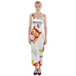 Seamless Pattern Vector Owl Cartoon With Bugs Fitted Maxi Dress