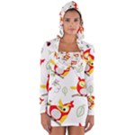 Seamless Pattern Vector Owl Cartoon With Bugs Long Sleeve Hooded T-shirt