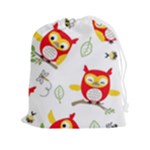 Seamless Pattern Vector Owl Cartoon With Bugs Drawstring Pouch (2XL)