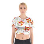Seamless Pattern Vector Owl Cartoon With Bugs Cotton Crop Top