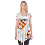 Seamless Pattern Vector Owl Cartoon With Bugs Short Sleeve Tunic 