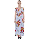 Seamless Pattern Vector Owl Cartoon With Bugs High Waist Short Sleeve Maxi Dress
