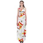 Seamless Pattern Vector Owl Cartoon With Bugs Empire Waist Maxi Dress