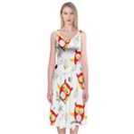 Seamless Pattern Vector Owl Cartoon With Bugs Midi Sleeveless Dress