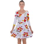 Seamless Pattern Vector Owl Cartoon With Bugs Quarter Sleeve Skater Dress