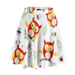 Seamless Pattern Vector Owl Cartoon With Bugs High Waist Skirt