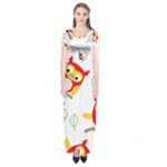Seamless Pattern Vector Owl Cartoon With Bugs Short Sleeve Maxi Dress