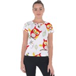 Seamless Pattern Vector Owl Cartoon With Bugs Short Sleeve Sports Top 