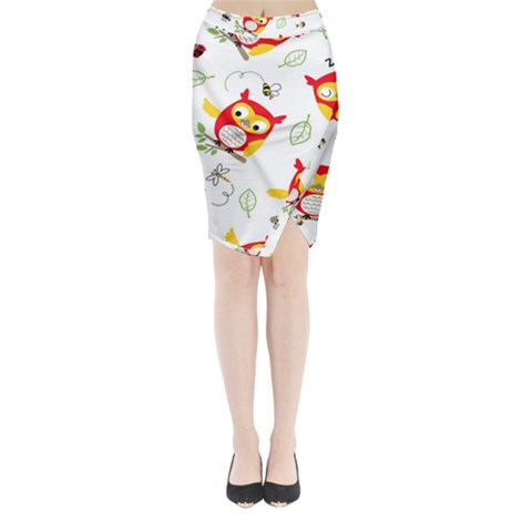 Seamless Pattern Vector Owl Cartoon With Bugs Midi Wrap Pencil Skirt from ArtsNow.com