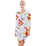 Seamless Pattern Vector Owl Cartoon With Bugs Quarter Sleeve Hood Bodycon Dress