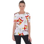 Seamless Pattern Vector Owl Cartoon With Bugs Shoulder Cut Out Short Sleeve Top