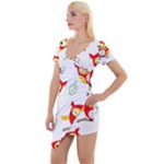 Seamless Pattern Vector Owl Cartoon With Bugs Short Sleeve Asymmetric Mini Dress
