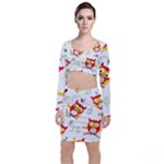 Seamless Pattern Vector Owl Cartoon With Bugs Top and Skirt Sets